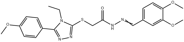 N-[(E)-(3,4-dimethoxyphenyl)methylideneamino]-2-[[4-ethyl-5-(4-methoxyphenyl)-1,2,4-triazol-3-yl]sulfanyl]acetamide Struktur