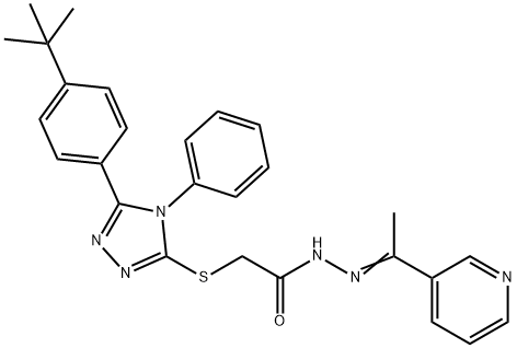 2-[[5-(4-tert-butylphenyl)-4-phenyl-1,2,4-triazol-3-yl]sulfanyl]-N-[(E)-1-pyridin-3-ylethylideneamino]acetamide Struktur