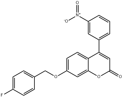 7-[(4-fluorophenyl)methoxy]-4-(3-nitrophenyl)chromen-2-one Struktur