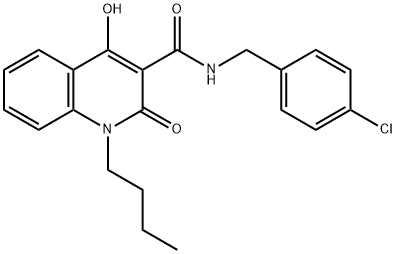 1-butyl-N-[(4-chlorophenyl)methyl]-4-hydroxy-2-oxoquinoline-3-carboxamide Struktur