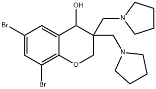 6,8-dibromo-3,3-bis(pyrrolidin-1-ylmethyl)-2,4-dihydrochromen-4-ol Struktur