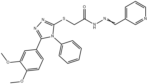 2-[[5-(3,4-dimethoxyphenyl)-4-phenyl-1,2,4-triazol-3-yl]sulfanyl]-N-[(Z)-pyridin-3-ylmethylideneamino]acetamide Struktur