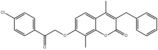 3-benzyl-7-[2-(4-chlorophenyl)-2-oxoethoxy]-4,8-dimethylchromen-2-one Struktur