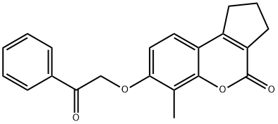 6-methyl-7-phenacyloxy-2,3-dihydro-1H-cyclopenta[c]chromen-4-one Struktur