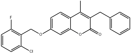 3-benzyl-7-[(2-chloro-6-fluorophenyl)methoxy]-4-methylchromen-2-one Struktur