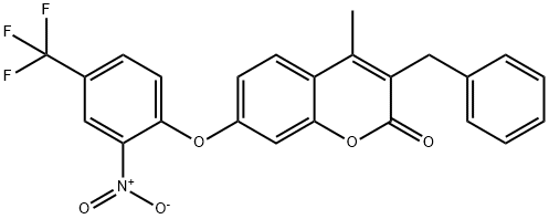 3-benzyl-4-methyl-7-[2-nitro-4-(trifluoromethyl)phenoxy]chromen-2-one Struktur