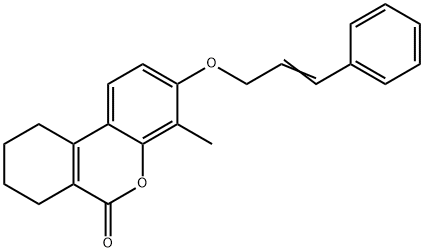 4-methyl-3-[(E)-3-phenylprop-2-enoxy]-7,8,9,10-tetrahydrobenzo[c]chromen-6-one Struktur