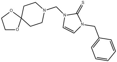 1-benzyl-3-(1,4-dioxa-8-azaspiro[4.5]decan-8-ylmethyl)imidazole-2-thione Struktur