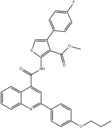 methyl 4-(4-fluorophenyl)-2-[[2-(4-propoxyphenyl)quinoline-4-carbonyl]amino]thiophene-3-carboxylate Struktur