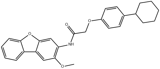 2-(4-cyclohexylphenoxy)-N-(2-methoxydibenzofuran-3-yl)acetamide Struktur