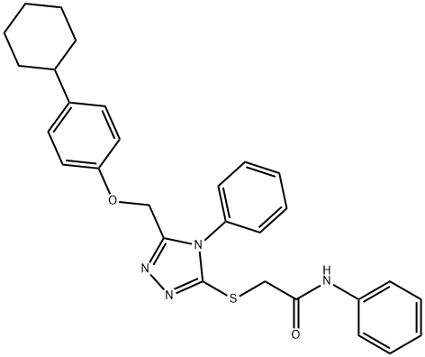 2-[[5-[(4-cyclohexylphenoxy)methyl]-4-phenyl-1,2,4-triazol-3-yl]sulfanyl]-N-phenylacetamide Struktur