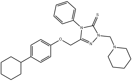 5-[(4-cyclohexylphenoxy)methyl]-4-phenyl-2-(piperidin-1-ylmethyl)-1,2,4-triazole-3-thione Struktur