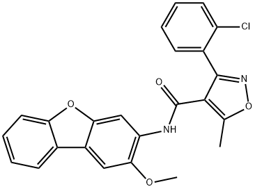 3-(2-chlorophenyl)-N-(2-methoxydibenzofuran-3-yl)-5-methyl-1,2-oxazole-4-carboxamide Struktur