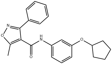 N-(3-cyclopentyloxyphenyl)-5-methyl-3-phenyl-1,2-oxazole-4-carboxamide Struktur