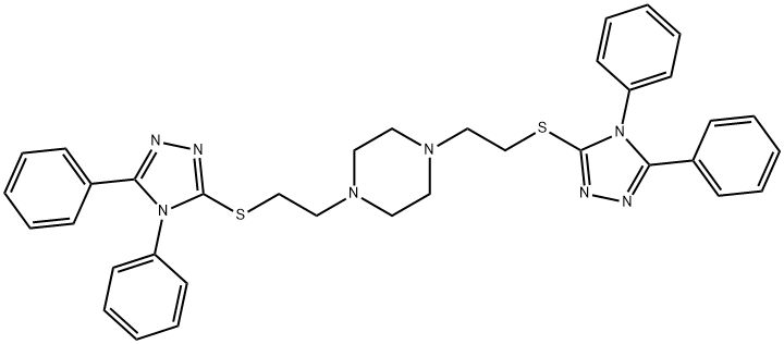 1,4-bis[2-[(4,5-diphenyl-1,2,4-triazol-3-yl)sulfanyl]ethyl]piperazine Struktur