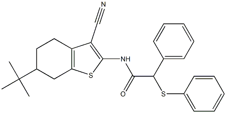 N-(6-tert-butyl-3-cyano-4,5,6,7-tetrahydro-1-benzothiophen-2-yl)-2-phenyl-2-phenylsulfanylacetamide Struktur