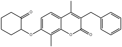 3-benzyl-4,8-dimethyl-7-(2-oxocyclohexyl)oxychromen-2-one Struktur