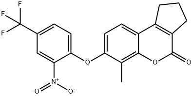 6-methyl-7-[2-nitro-4-(trifluoromethyl)phenoxy]-2,3-dihydro-1H-cyclopenta[c]chromen-4-one Struktur