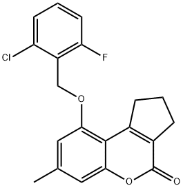 9-[(2-chloro-6-fluorophenyl)methoxy]-7-methyl-2,3-dihydro-1H-cyclopenta[c]chromen-4-one Struktur