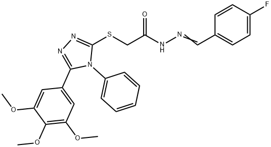 N-[(E)-(4-fluorophenyl)methylideneamino]-2-[[4-phenyl-5-(3,4,5-trimethoxyphenyl)-1,2,4-triazol-3-yl]sulfanyl]acetamide Struktur