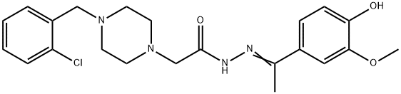 4-[(E)-N-[[2-[4-[(2-chlorophenyl)methyl]piperazin-1-ium-1-yl]acetyl]amino]-C-methylcarbonimidoyl]-2-methoxyphenolate Struktur