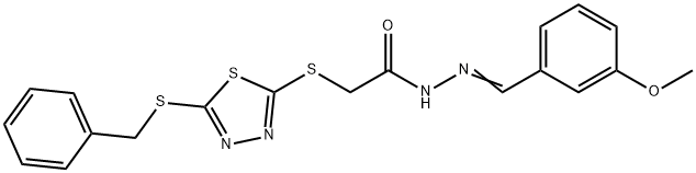 2-[(5-benzylsulfanyl-1,3,4-thiadiazol-2-yl)sulfanyl]-N-[(E)-(3-methoxyphenyl)methylideneamino]acetamide Struktur