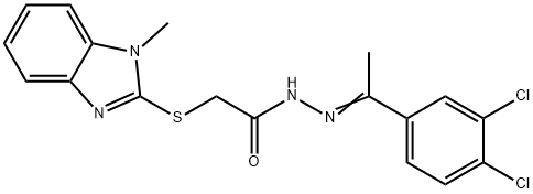 N-[(Z)-1-(3,4-dichlorophenyl)ethylideneamino]-2-(1-methylbenzimidazol-2-yl)sulfanylacetamide Struktur