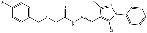 2-[(4-bromophenyl)methylsulfanyl]-N-[(E)-(5-chloro-3-methyl-1-phenylpyrazol-4-yl)methylideneamino]acetamide Struktur