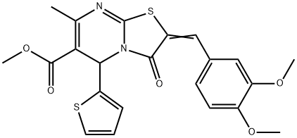 methyl (2Z)-2-[(3,4-dimethoxyphenyl)methylidene]-7-methyl-3-oxo-5-thiophen-2-yl-5H-[1,3]thiazolo[3,2-a]pyrimidine-6-carboxylate Struktur