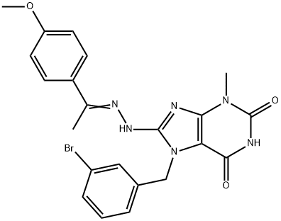 7-[(3-bromophenyl)methyl]-8-[(2E)-2-[1-(4-methoxyphenyl)ethylidene]hydrazinyl]-3-methylpurine-2,6-dione Struktur