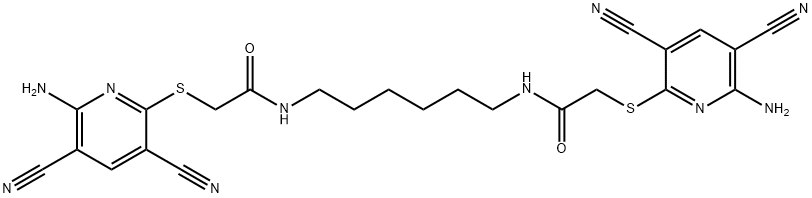 2-(6-amino-3,5-dicyanopyridin-2-yl)sulfanyl-N-[6-[[2-(6-amino-3,5-dicyanopyridin-2-yl)sulfanylacetyl]amino]hexyl]acetamide Struktur