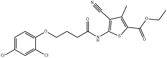 ethyl 4-cyano-5-[4-(2,4-dichlorophenoxy)butanoylamino]-3-methylthiophene-2-carboxylate Struktur