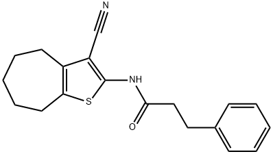 N-(3-cyano-5,6,7,8-tetrahydro-4H-cyclohepta[b]thiophen-2-yl)-3-phenylpropanamide Struktur