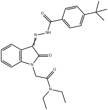 4-tert-butyl-N-[(E)-[1-[2-(diethylamino)-2-oxoethyl]-2-oxoindol-3-ylidene]amino]benzamide Struktur