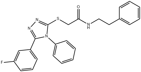 2-[[5-(3-fluorophenyl)-4-phenyl-1,2,4-triazol-3-yl]sulfanyl]-N-(2-phenylethyl)acetamide Struktur