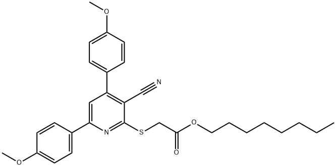 octyl 2-[3-cyano-4,6-bis(4-methoxyphenyl)pyridin-2-yl]sulfanylacetate Struktur