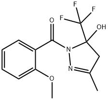 [5-hydroxy-3-methyl-5-(trifluoromethyl)-4H-pyrazol-1-yl]-(2-methoxyphenyl)methanone Struktur