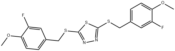 2,5-bis[(3-fluoro-4-methoxyphenyl)methylsulfanyl]-1,3,4-thiadiazole Struktur