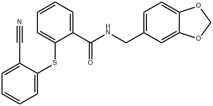 N-(1,3-benzodioxol-5-ylmethyl)-2-(2-cyanophenyl)sulfanylbenzamide Struktur