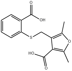 4-[(2-carboxyphenyl)sulfanylmethyl]-2,5-dimethylfuran-3-carboxylic acid Struktur