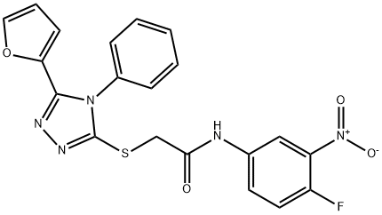 N-(4-fluoro-3-nitrophenyl)-2-[[5-(furan-2-yl)-4-phenyl-1,2,4-triazol-3-yl]sulfanyl]acetamide Struktur