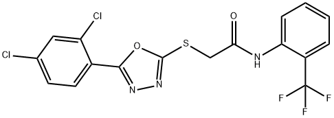 2-[[5-(2,4-dichlorophenyl)-1,3,4-oxadiazol-2-yl]sulfanyl]-N-[2-(trifluoromethyl)phenyl]acetamide Struktur