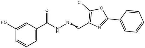 N-[(E)-(5-chloro-2-phenyl-1,3-oxazol-4-yl)methylideneamino]-3-hydroxybenzamide Struktur