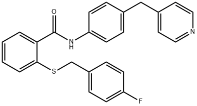 2-[(4-fluorophenyl)methylsulfanyl]-N-[4-(pyridin-4-ylmethyl)phenyl]benzamide Struktur