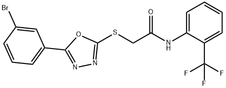 2-[[5-(3-bromophenyl)-1,3,4-oxadiazol-2-yl]sulfanyl]-N-[2-(trifluoromethyl)phenyl]acetamide Struktur