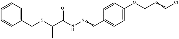 2-benzylsulfanyl-N-[(E)-[4-[(E)-3-chloroprop-2-enoxy]phenyl]methylideneamino]propanamide Struktur