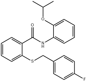 2-[(4-fluorophenyl)methylsulfanyl]-N-(2-propan-2-yloxyphenyl)benzamide Struktur