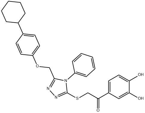 2-[[5-[(4-cyclohexylphenoxy)methyl]-4-phenyl-1,2,4-triazol-3-yl]sulfanyl]-1-(3,4-dihydroxyphenyl)ethanone Struktur