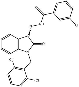 3-chloro-N-[(Z)-[1-[(2,6-dichlorophenyl)methyl]-2-oxoindol-3-ylidene]amino]benzamide Struktur