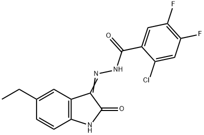 2-chloro-N'-(5-ethyl-2-oxoindol-3-yl)-4,5-difluorobenzohydrazide Struktur